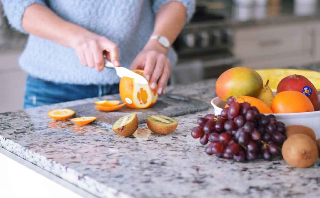 Cutting your produce is another way to save money at the grocery store. Usually store bought precut foods cost more. Another great thing about cutting fruit is that it helps with sugar cravings.