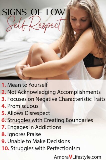Full bullet point list of signs of low self-respect and ways to tell that you do not respect yourself.